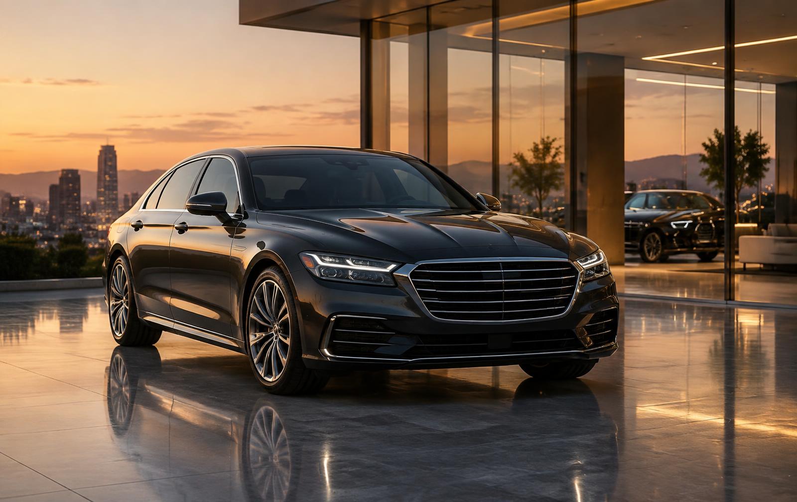 Sedan premium em uma concessionária moderna
