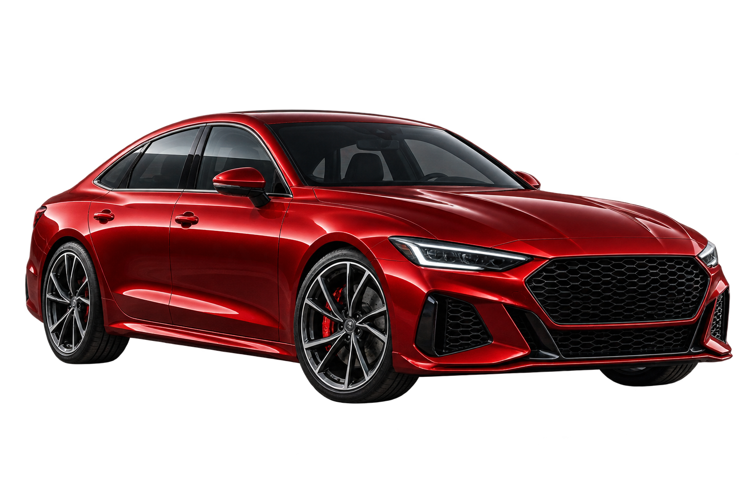 Sedã esportivo premium vermelho em movimento